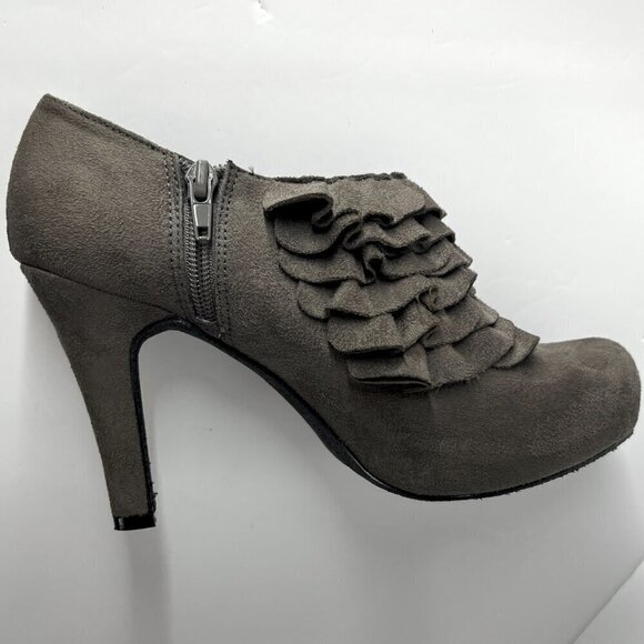 Madden Girl Raleigh Taupe Faux Suede Ruffle Round Platform Toe Booties Sz 8 - Picture 7 of 14